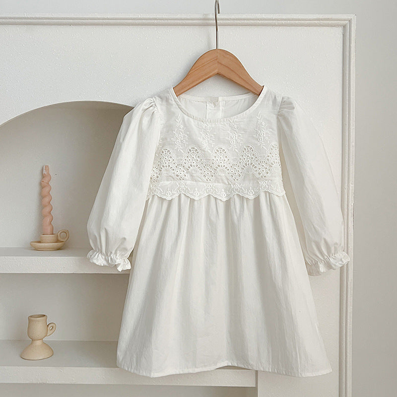 Spring/Autumn Baby Onesies And Dress For Girls With White Lace Trim ā Princess Sister Matching Set-3