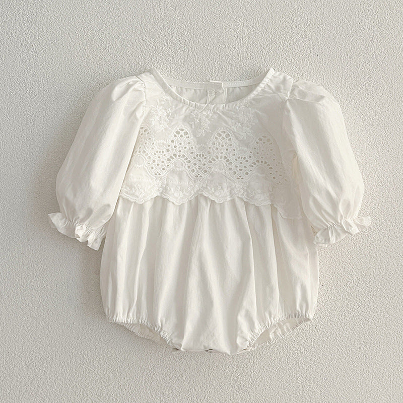 Spring/Autumn Baby Onesies And Dress For Girls With White Lace Trim ā Princess Sister Matching Set-4