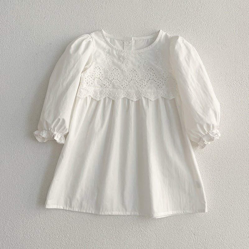 Spring/Autumn Baby Onesies And Dress For Girls With White Lace Trim ā Princess Sister Matching Set-5