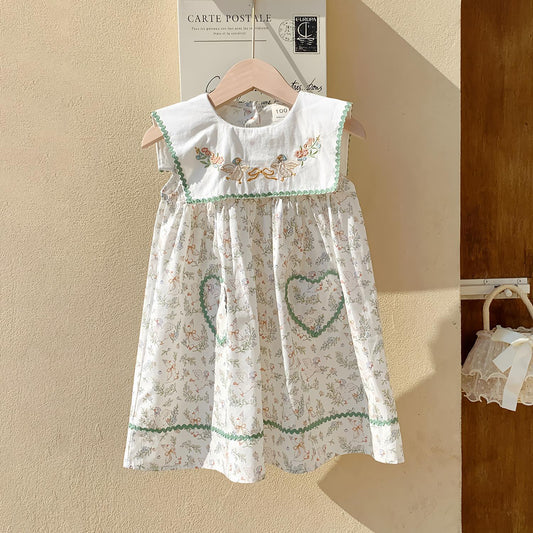 Summer Baby Kids Girls French Sleeveless Floral Pattern Printed Dress-0